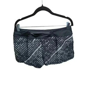 Athleta Pulse Running shorts size M Black Gray Striped Abstract Lined